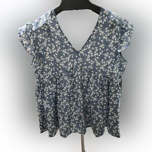 SHEIN Blue Floral Blouse